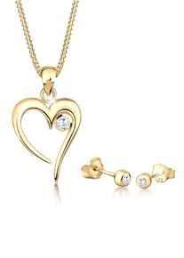 Ohrring und Ketten Set Elli "Schmuckset Herz Solit&auml;r Zirkonia In Love 925 Sterling Silber" Gr. 45, gold, Schmuck_Sets, Herren, 45, Ohrring und Ketten Set