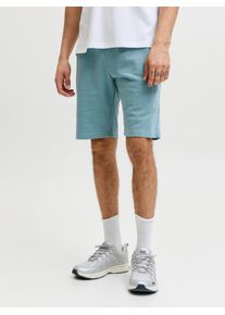Jack & Jones Sweatshorts JACK & JONES "JPSTGORDON COLLEGE SWEAT SHORTS MID", Damen, Gr. XL, N-Gr, mineral blau, angeraute Sweatware, Obermaterial: 80% Baumwolle, 20% Polyester, unifarben, regular fit, Hosen Sweatshorts