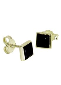 Paar Ohrstecker OSTSEE-SCHMUCK "- Classic 6x6 mm - Gold 585/000 - Onyx" Gr. 7, gold (gold 585, goldfarben, gelb), Ohrringe, Damen, Gelbgold 585, Paar Ohrstecker