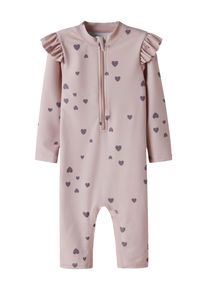 Badeanzug name it "NMFZIPPA 3/4 UV SWIMSUIT", M&auml;dchen, Gr. 98, N-Gr, burnished lila, Jersey, Obermaterial: 84% Polyester, 16% Elasthan, bedruckt, Badeanz&uuml;ge Badeanzug, Overall mit langem Arm und R&uuml;schen