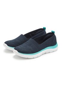 Slipper Lascana "Ballerina, Sneaker, Freizeitschuh, Slip-On-Sneaker", Damen, Gr. 38, blau (navy, t&uuml;rkis), Obermaterial: 100% Textilmaterial. Decksohle: 100% Textilmaterial. Futter: 100% Textilmaterial. Laufsohle: 100% Synthetik, kontrastfarbene Details, mehrfarbig, unifarben, unifarben mit Farbeinsatz, Basic, Schuhe Slipper, zum Reinschl&uuml;pfen, ultraleicht VEGAN