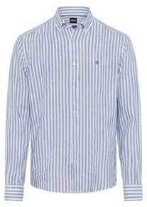 Leinenhemd BOSS "LIAM", Damen, Gr. S, N-Gr, light, pastel blau459, Web, Obermaterial: 100% Leinen, gestreift, regular fit h&uuml;ftbedeckend, 1-Knopf-Manschette mit Schlitz, Hemden Leinenhemd, 100% Leinen Premium Sommerhemd, Button-Down-Kragen, regular fit