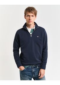 Sweatshirt Gant "REG SHIELD HALF ZIP SWEAT", Herren, Gr. M, blau (evening blau), Sweatware, Obermaterial: 87% Baumwolle, 13% Polyester, unifarben, regular fit h&uuml;ftlang, hoch geschlossener Ausschnitt, elastischer Bund, Sweatshirts Sweatshirt, mit Logostickerei auf der Brust