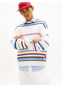 Strickpullover Tommy Jeans "90S MULTI STRIPES", Damen, Gr. XL, ancient wei&szlig; multi, Strick, Obermaterial: 100% Baumwolle, gestreift, regular fit normal, Rundhals, eingesetzt Rippstrickb&uuml;ndchen, Pullover Strickpullover, Regular fit mit Streifenmuster