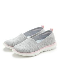 Slipper Lascana "Ballerina, Sneaker, Freizeitschuh, Slip-On-Sneaker", Damen, Gr. 39, blau (grau, ros&eacute;), Obermaterial: 100% Textilmaterial. Decksohle: 100% Textilmaterial. Futter: 100% Textilmaterial. Laufsohle: 100% Synthetik, kontrastfarbene Details, mehrfarbig, unifarben, unifarben mit Farbeinsatz, Basic, Schuhe Slipper, zum Reinschl&uuml;pfen, ultraleicht VEGAN