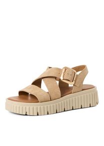 Sandalette Tamaris, Damen, Gr. 41, beige, Veloursleder, unifarben, Schuhe Sandalette, Plateau, Riemchensandale, Sommerschuh mit Touch It-Ausstattung