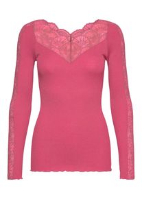 Spitzenshirt rosemunde "Beatha lace longsleeve mit Seide", Damen, Gr. S, himbeere, Rippstrick, Obermaterial: 55% Seide, 45% Baumwolle, figurbetont h&uuml;ftlang, V-Ausschnitt, Shirts Spitzenshirt, elastisch weiche Vintage-Spitze am Ausschnitt und entlang der &Auml;rmel