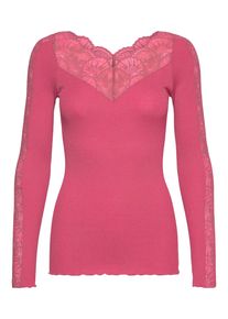 Spitzenshirt rosemunde "Beatha lace longsleeve mit Seide", Damen, Gr. L, himbeere, Rippstrick, Obermaterial: 55% Seide, 45% Baumwolle, figurbetont h&uuml;ftlang, V-Ausschnitt, Shirts Spitzenshirt, elastisch weiche Vintage-Spitze am Ausschnitt und entlang der &Auml;rmel