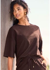 Rundhalsshirt Venice Beach, Damen, Gr. 44/46, dunkelbraun, Sweatware, Obermaterial: 98% Polyester, 2% Elasthan, unifarben, figurumspielend h&uuml;ftlang, Rundhals, Shirts Rundhalsshirt