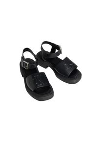 Plateausandaletten Calvin Klein "CHUNKY SANDAL LTH MG", Damen, Gr. 38, schwarz, Leder, unifarben, Basic, Schuhe Plateausandaletten, Sommerschuh, Sandale, Blockabsatz, mit Schnallenverschluss