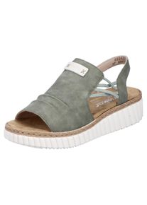 Plateausandale Rieker, Damen, Gr. 42, gr&uuml;n (schilf), Nubuklederimitat, Basic, Schuhe Plateausandale, Keilsandalette, Sommerschuh mit Juterahmen an der Laufsohle