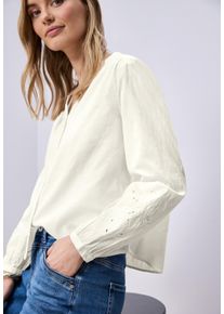 Langarmbluse Street One, Damen, Gr. 34, sanftes wei&szlig;, Web, Obermaterial: 100% Baumwolle, unifarben, regular fit normal, V-Ausschnitt, Manschette, Blusen Langarmbluse, mit Manschetten