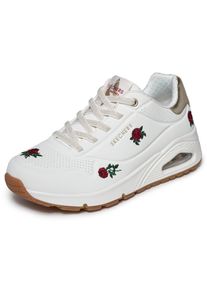 Sneaker Skechers "UNO-CHAMPAGNE & ROSES", Damen, Gr. 41, wei&szlig;, rot, Lederimitat, bestickt, Schuhe Sneaker, Freizeitsneaker, Halbschuh mit Rosen-Stickerei