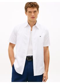 Kurzarmhemd Tommy Hilfiger "LINEN BLEND SOLID", Damen, Gr. S, N-Gr, wei&szlig;, Web, Obermaterial: 52% Baumwolle, 48% Leinen, regular fit normal, Hemden Kurzarmhemd