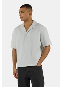 Kurzarmhemd Pegador "TROY PLISSEE SUMMER SHIRT", Damen, Gr. XL, N-Gr, fog grau, Web, Obermaterial: 93% Polyester, 7% Elasthan, unifarben, regular fit normal, V-Ausschnitt, gerader Abschluss, Hemden Kurzarmhemd, Baumwollmischung, regular fit