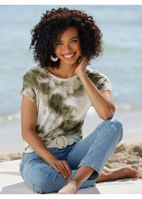 Kurzarmshirt Heine "Shirt", Damen, Gr. 42, ecru, 95% Viskose, 5% Elasthan, bedruckt, gemustert, mehrfarbig, Rundhals, Shirts Kurzarmshirt