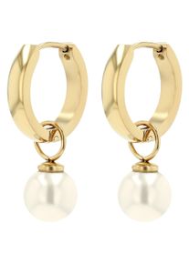 Adelia&acute;s Paar Creolen ADELIA&acute;S "Damen Ohrringe &iquest; Klappcreole aus Edelstahl mit Perle", gold, Ohrringe, Damen, Edelstahl, Paar Creolen