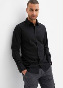 Langarmhemd bonprix, Damen, Gr. 41/42 (L), N-Gr, schwarz, Obermaterial: 72% Baumwolle, 26% Polyamid, 2% Elasthan, unifarben, festlich, slim fit, Hemden Langarmhemd, schmale Passform, aus Baumwolle, Polyamid und Elasthan, Kentkragen