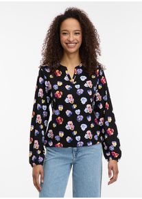 Langarmshirt Ragwear "SANTICA PRINT", Damen, Gr. L, schwarz, Jersey, Obermaterial: 95% Viskose, 5% Elasthan, bedruckt, regular fit, V-Ausschnitt, Shirts Langarmshirt