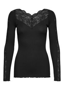 Spitzenshirt rosemunde "Beatha lace longsleeve mit Seide", Damen, Gr. L, schwarz, Rippstrick, Obermaterial: 55% Seide, 45% Baumwolle, figurbetont h&uuml;ftlang, V-Ausschnitt, Shirts Spitzenshirt, elastisch weiche Vintage-Spitze am Ausschnitt und entlang der &Auml;rmel