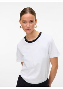 V&eacute;ro Moda Kurzarmshirt VERO MODA "VMPAULINA SS T-SHIRT GA JRS NOOS", Damen, Gr. XS, hellwei&szlig; detail:schwarz neckline, Jersey, Obermaterial: 100% Baumwolle, unifarben, normal, Rundhals, Shirts Kurzarmshirt, Baumwolle, regular fit