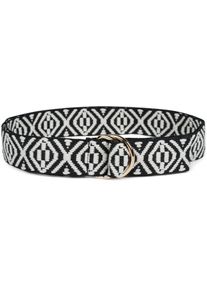 Stoffg&uuml;rtel styleBREAKER "Stoff G&uuml;rtel mit Azteken Muster und D-Ring Schnalle", Damen, schwarz (schwarz, wei&szlig;), Obermaterial: 100% Polyester PES., Modisch, G&uuml;rtel Stoffg&uuml;rtel