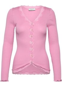 Strickjacke rosemunde "Babette Silk Cardigan mit Seide", Herren, Gr. L, pink, Feinripp, Obermaterial: 70% Seide, 30% Baumwolle, h&uuml;ftlang, V-Ausschnitt, gewellter Abschluss, Strickjacken Strickjacke, Vintage-Spitzenbesatz, Perlmuttknopfleiste, Langarm, Seidenmix