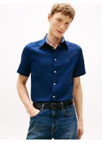 Kurzarmhemd Tommy Hilfiger "LINEN BLEND SOLID", Damen, Gr. XXL, N-Gr, carbon navy, Web, Obermaterial: 52% Baumwolle, 48% Leinen, regular fit normal, Hemden Kurzarmhemd