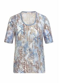 Print-Shirt GOLDNER "Bequemes Druckshirt im Mustermix", Damen, Gr. 50, blau (hellblau, natur), Obermaterial: 92% Polyester PES. 8% Elasthan EL., Tubular, Shirts Print-Shirt, Pflegeleicht und formstabil
