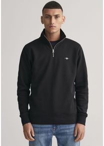 Sweatshirt Gant "REG SHIELD HALF ZIP SWEAT", Herren, Gr. S, schwarz, Sweatware, Obermaterial: 87% Baumwolle, 13% Polyester, regular fit h&uuml;ftlang, hoch geschlossener Ausschnitt, elastischer Bund, Sweatshirts Sweatshirt, mit Logostickerei auf der Brust