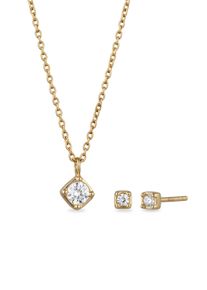 Ohrring und Ketten Set Elli "Schmuckset mit Kristallen von Swarovski Wei&szlig; 925 Sterling Silber" Gr. 42, gold, Schmuck_Sets, Herren, 42, Ohrring und Ketten Set