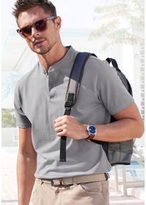 Henleyshirt John Devin "mit Stehkragen", Herren, Gr. XL (56/58), grau, Piqu&eacute;, Obermaterial: 100% Baumwolle, unifarben, regular fit normal, Rundhals, abgesteppte Kante, Shirts Henleyshirt, Regular-Fit, aus Baumwoll-Piqu&eacute;