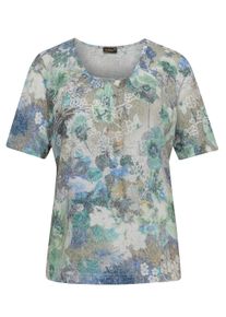 Print-Shirt GOLDNER "Printshirt mit Blumen-Paisley-Muster", Damen, Gr. 42, blau (blau, gr&uuml;n, grau, gemustert), Obermaterial: 67% Polyester PES. 33% Viskose CV., normal, Rundhals, Sonstiges, Shirts Print-Shirt, Ohne