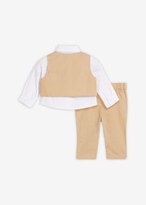 bonprix Festliches 3-teiliges Set aus reiner Baumwolle (3-tlg. Set), beige, Gr.110, Baby Festtagsoutfit bestehend aus Hemd, Weste und Hose, 100% Baumwolle