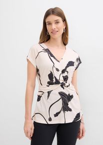 bonprix Shirt, beige, Gr.36/38 (S), feminines Shirt aus leicht gl&auml;nzendem Jersey-Material mit Drapierung vorne in der Taille