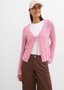 bonprix Strickjacke mit Lochmuster, rosa, Gr.44/46 (L), Trendige Strickjacke mit Lochmuster und Bindedetail, 50% Baumwolle