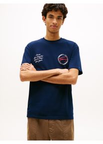 T-Shirt Tommy Jeans "TJM RELAXED SIGN CIRCLE", Damen, Gr. M, schwarz night navy, Single Jersey, Obermaterial: 100% Baumwolle, bedruckt, unifarben, relaxed fit normal, Rundhals, eingesetzt abgesteppte Kante, Shirts T-Shirt, mit Markenprint, Rundhals