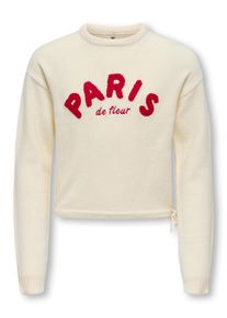 Strickpullover KIDS Only "KOGKATIA LS TEXT O-NECK CP KNT", M&auml;dchen, Gr. 122/128, wei&szlig; (wei&szlig;cap gray detail:salsa), Strick, Obermaterial: 50% Viskose, 27% Nylon, 23% Polyester, gemustert, Rundhals, Pullover Strickpullover