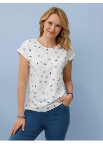 Rundhalsshirt Classic Basics "Rundhals-Shirt", Damen, Gr. 54, ecru, himmelblau, bedruckt, 100% Baumwolle, gemustert, mehrfarbig, Rundhals, Shirts Rundhalsshirt