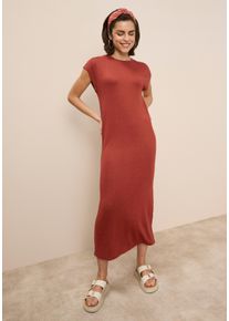 Sommerkleid Tamaris, Damen, Gr. 44, N-Gr, rostrot, Single Jersey, Obermaterial: 50% Polyester, 45% Viskose, 5% Elasthan, unifarben, l&auml;ssig geschnitten lang, Rundhals, angeschnitten, Kleider Sommerkleid, aus leichtem Strick mit l&auml;ssigem Schnitt