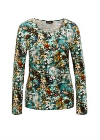 Print-Shirt GOLDNER "Langarmshirt mit Druck", Damen, Gr. 40, gr&uuml;n (salbei, gemustert), Obermaterial: 96% Viskose CV. 4% Elasthan EL., Sonstiges, Shirts Print-Shirt, Ausbrenner