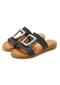 Pantolette Vivance "Sandale, Sommerschuh, offener Schuh, Mule", Damen, Gr. 40, schwarz, silberfarben, Obermaterial: 100% Textilmaterial. Decksohle: 100% Lederimitat. Futter: 100% Lederimitat. Laufsohle: 100% Synthetik, mehrfarbig, unifarben, Basic, Schuhe Pantolette, NEU mit modischem Schmuckelement und softer Innensohle VEGAN