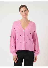 Strickjacke Y.A.S "YASFLEUR LS KNIT CARDIGAN S. NOOS", Herren, Gr. L, begonia pink detail:winetasting hearts, Strick, Obermaterial: 52% Polyester, 26% Polyacryl, 10% Nylon, 9% Wolle, 3% Elasthan, regular fit normal, V-Ausschnitt, Rippb&uuml;ndchen, Strickjacken Strickjacke, Materialmix, regular fit, bestickt