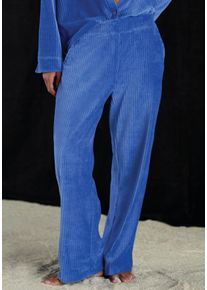 Loungehose Buffalo, Damen, Gr. 48/50, N-Gr, blau, Cord, Obermaterial: 62% Baumwolle, 36% Polyester, 2% Elasthan, unifarben, weit lang, Hosen Loungehose, mit weicher Cord-Struktur
