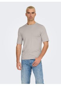 Only & Sons Kurzarmpullover ONLY & SONS "ONSWYLER LIFE REG 14 SS KNIT", Damen, Gr. S, beige (silber lining), Strick, Obermaterial: 78% Viskose, 22% Polyester, unifarben, regular fit normal, Rundhals, gerader Abschluss, Pullover Kurzarmpullover