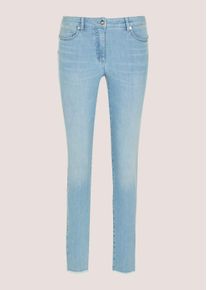 Madeleine Mode Regular-fit-Jeans MADELEINE "Jeans Skinnyjeans mit Formbund", Damen, Gr. 46, N + K Gr, beige (bleached), Obermaterial: 97% Baumwolle CO. 3% Elasthan EL., Modern, Jeans Regular-fit-Jeans, Fransensaum