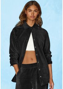 Blusenshirt Buffalo, Damen, Gr. 48/50, schwarz, Cord, Obermaterial: 62% Baumwolle, 36% Polyester, 2% Elasthan, unifarben, figurumspielend h&uuml;ftlang, mit Knopf, Shirts Blusenshirt, mit weicher Cord-Struktur, Loungewear