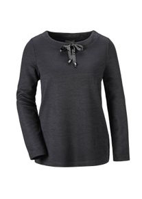 Print-Shirt GOLDNER "Kurzgr&ouml;&szlig;e Sweatshirt mit halsfernen Kragen und Tunnelzug", Damen, Gr. 20, schwarz, Obermaterial: 55% Polyester PES. 45% Viskose CV., figurumspielend, Sonstiges, Shirts Print-Shirt, Ohne
