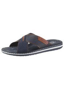Pantolette Rieker, Damen, Gr. 46, blau (navy), Leder, Lederimitat, kontrastfarbene Details, Schuhe Pantolette, Sommerschuh, Schlappen, Poolslides, mit Kontraststeppung
