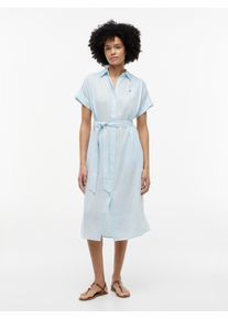 Hemdblusenkleid Tommy Hilfiger "LINEN BELTED KNEE SS SHIRT DRESS", Damen, Gr. L (42/44), N-Gr, keepsake blau, Web, Obermaterial: 100% Leinen, unifarben, regular fit knielang, Kleider Hemdblusenkleid, mit Bindeg&uuml;rtel